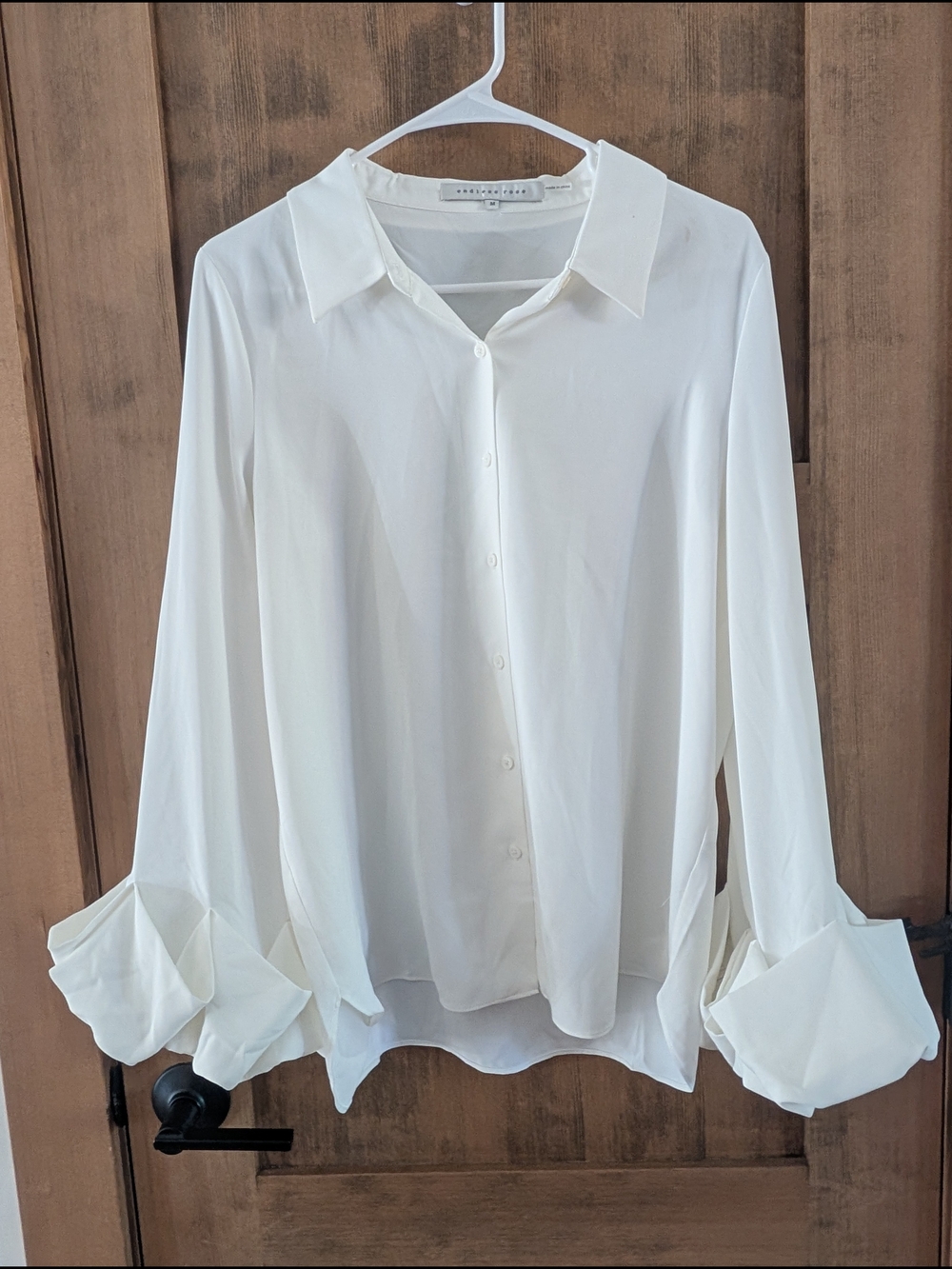 Endless Rose White Button-Down Blouse with Ruffle Cuffs